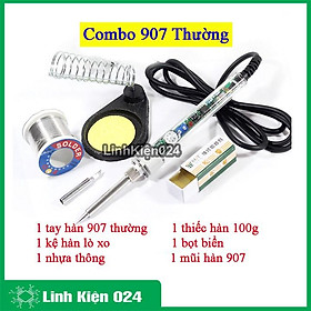 Combo Mỏ Hàn 907 220V-60W và 5 Món Phụ Kiện ( Mũi Hàn Dao, Kệ Hàn, Bọt Biển, Thiếc OK, Nhựa Thông )