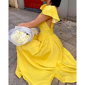 Đầm cánh tiên vàng trắng