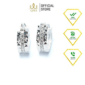 Bông tai bạc QMJ Mo nạm đá tấm giữa 3 hàng sang trọng - Q021