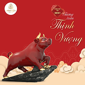 Trâu Thịnh Vượng Vàng Trang Trí 24K Gốm Sứ Minh Long