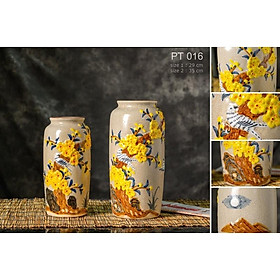 Mua Lọ cắm hoa- trưng bày men rạn giả cổ  họa tiết đắp nổi thủ công hoa mai vàng. Gốm sứ Bát Tràng