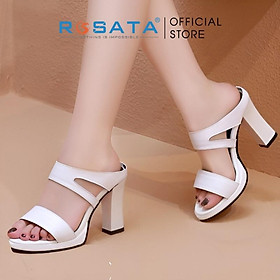 Giày cao gót nữ ROSATA RO336 xỏ ngón mũi tròn quai ngang gót trụ tròn cao 7cm xuất xứ Việt Nam - Trắng, Trắng