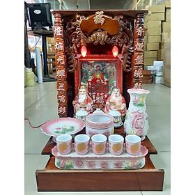 Mua Combo Bàn Thờ Thần Tài Ông Địa gỗ Công Nghiệp nâu xoắn ngang 35 cao 50 Combo 9 Món
