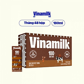Thùng 48 hộp sữa tươi tiệt trùng Vinamilk 100% Hương Socola 180ml