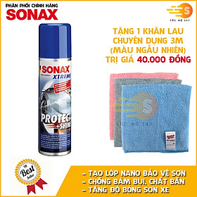 Chai xịt phủ bóng nano bảo vệ sơn xe Protect Shine Xtreme Sonax 222100 210ml tặng kèm 1 khăn 3M KL3030 - chống bám bụi, tăng độ bóng sơn xe, tác dụng lâu dài