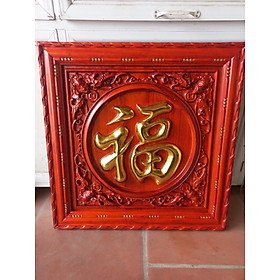 Tranh chữ phúc gỗ hương đỏ pu dát vàng cao cấp kt 61×61×4cm
