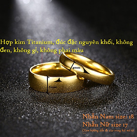 Combo Nhẫn trơn truyền thống Nam Nữ, Chất liệu hợp kim Titanium, bản rộng 4 li-Nữ và 6li-Nam, Kèm túi Nhung đựng trang sức.