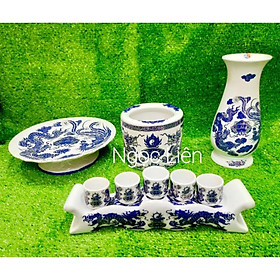 Mua Bộ đồ thờ cúng Bát Tràng xanh kim cao cấp bàn thần tài rộng 48cm