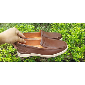 Giày lười da bò mềm êm đế cao su bằng chống trơn trượt