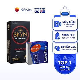 Combo 1 Hộp Bao Cao Su Siêu Gai Non-latex SKYN Intense 10 bao + 1 Hộp Kéo Dài Thời Gian Love Time