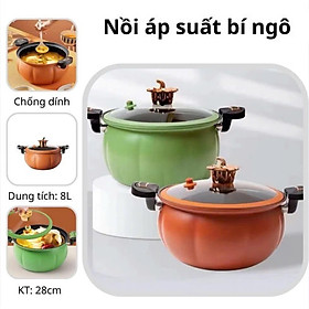 Nồi Áp Suất, Nồi Áp Suất Bí Ngô Chống Dính 8L Thông Minh - Nồi Hầm 28cm 4in1 Hầm Gà, Cháo, Nồi Chiên, Xào Nấu Nấu Cơm Cooker Nồi Cơm Điện Nấu Ăn