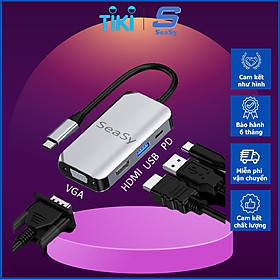 Hub Chuyển Đổi USB TypeC to VGA/HDMI/USB/PD SeaSy HW-6004 ,Cổng HDMI Hỗ Trợ 4K UHD, Cổng VGA Độ Phân Giải Full HD, Cổng USB 3.0 Tốc Độ Cao, Tương Thích Với Macbook pro/Macbook Air/Laptop/Ipad/Smartphone Samsung Dex, Huawei, Oppo– Hàng Chính Hãng