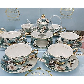 Mua BỘ ẤM CHÉN THỦY TINH PHA TRÀ KÈM ĐẾ CHÂM NẾN  ĐĨA  6 CỐC SỨ XƯƠNG CAO CẤP