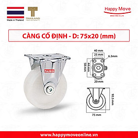 Mua Bánh xe đẩy nylon tải nhẹ càng cố định - 50-65-75mm - Happy Move Thái Lan