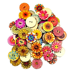 Pack of 100 Mixed Random Flower Patterns Round Wooden Buttons Assorted Colors for DIY Sewing Crafting DIY, 15mm 20mm