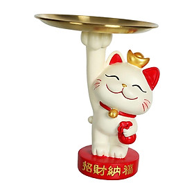 Nordic Lucky Cat Statue Storage Tray Key Holder for Apartment Desktop Decor