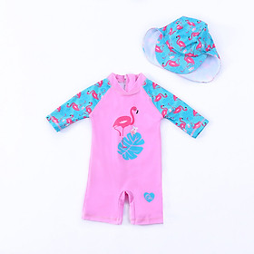 Đồ bơi liền thân bé gái hình hồng hạc kèm nón bơi