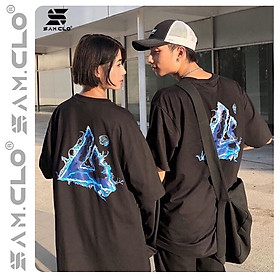 Áo thun tay lỡ freesize nữ SAM CLO - phông form rộng Unisex, mặc lớp, nhóm, cặp hình chữ A lửa xanh 4AM studio màu đen