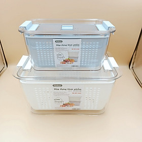 Hộp nhựa PET đựng thực phẩm để tủ lạnh 2in1 tiện dụng có lỗ thoát nước