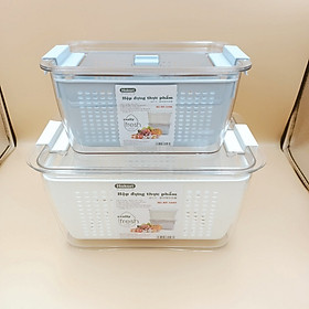 Mua Hộp nhựa PET đựng thực phẩm để tủ lạnh 2in1 tiện dụng có lỗ thoát nước