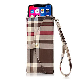 Bao da caro nữ kiêm ví cao cấp - Nâu caro - iPhone 11