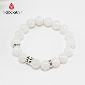 Vòng tay đá xà cừ trắng phối charm chữ vạn bạc (8mm) Ngọc Quý Gemstones