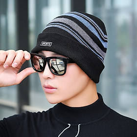 Mũ nón len 2 lớp thời trang nam nữ thu đông phối sọc logo thời trang Hàn Quốc dona23061102