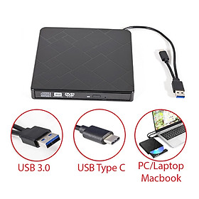 Mua Ổ đĩa DVD gắn ngoài  Đầu đĩa CD/DVD di động USB 3.0 VÀ TYPE C cho máy tính xách tay Ổ ghi CD DVD ROM Tương thích với máy tính xách tay Máy tính để bàn PC Windows Linux OS Apple Mac-HÀNG CHÍNH HÃNG