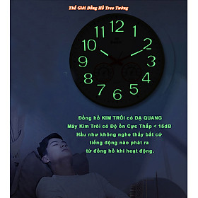 Mua Đồng Hồ Treo Tường DECOR Trang Trí Nhà Hình Tròn Viền Mỏng 38cm EASTAR - Bộ Kim Số DẠ QUANG và NHIỆT ẨM KẾ TỰ ĐỘNG - Tặng Pin Maxell