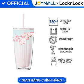 Mua Ly nhựa 2 lớp Lock&Lock màu hồng anh đào HAP522PIK 750ml - Hàng chính hãng  có ống hút  có nắp đậy - JoyMall