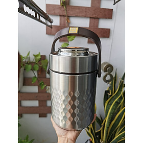 Mua Cặp Lồng / Hộp Đựng Cơm Giữ Nhiệt Inox 304 Dạng Kim Cương Tặng 1 Bộ Muỗng Nĩa Caro