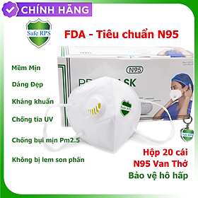 Hộp 20 cái Khẩu trang N95 Pro Mask, có van thở, kháng khuẩn, chống bụi siêu mịn PM2.5, màu trắng - ISO13485, CE, FDA - xuất khẩu Châu Âu , Mỹ ; Tặng móc treo khóa mica