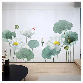 Mua Decal dán tường Hoa sen xanh trang trí phòng khách sang trọng - mẫu số 9 (90 x 180 cm)