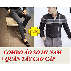 COMBO ÁO SƠ MI ĐEN AKHOI+ QUẦN TÂY XÁM NAM THỜI TRANG CAO CẤP