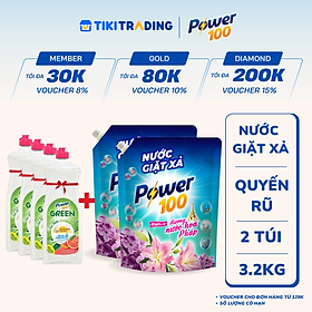 Combo 2 Túi Nước Giặt Xả POWER100 Hương Nước Hoa Pháp 3.2KGx2