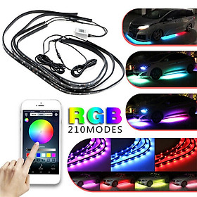 4Pcs Car RGB LED Strip Lights 7 Colors Tube Underbody System Bluetooth App Control Decorative Neon Chassis Light Kit