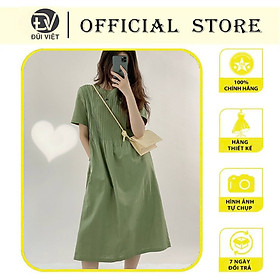 Đầm váy đũi nữ dáng suông dài thắt eo, phong cách nữ trẻ trung nữ tính Đũi Việt