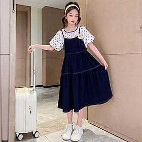 DONGSHOP Váy mùa hè cho bé gái 2023 Váy denim cô gái sành điệu cho bé gái váy trẻ em váy công chúa mùa hè
