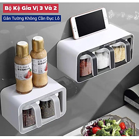 Mua ✅ hàng cao cấp -  Bộ đựng gia vị 3 ngăn và bộ đựng gia vị 2 ngăn - hộp đựng gia vị thông minh kèm thìa bằng nhựa ABS gọn gàng tiện lợi - gắn tường không cần khoan đục