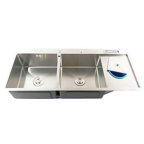 Mua Chậu rửa chén inox SUS304 ALLYBUILD  chậu đúc inox rửa chén  chậu inox 2 hộc   mặt xước 3 ly  chống ồn  cốc đựng rác + khe cắm dao chậu rửa ABCRI007