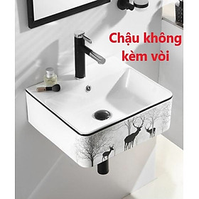 Chậu lavabo treo tường, chậu rửa mặt bàn đá hoa văn hươu cực đẹp hàng chuẩn không bám bẩn