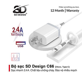 Bộ Củ + cáp sạc SD DESIGN C66 sạc nhanh an toàn cho mọi loại điện thoại