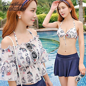 Đồ bơi nữ 42-60 kg áo trễ vai váy xòe co giãn tốt nhiều màu Blueshop68