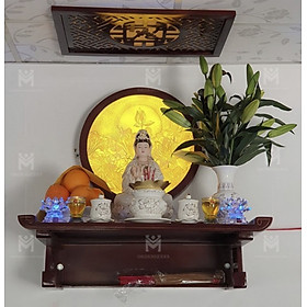 Mua Combo bự bàn thờ chung cư kt 81cm bằng gỗ sồi + ám khói + đèn led ốp hậu bàn thờ