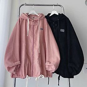 Áo khoác nữ bomber Unisex chất nhung tăm THIẾT KẾ DÂY KÉO PHAO kèm dây luồng lai form rộng đẹp