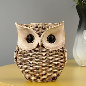 Owl Decor Statue for  Bookshelf TV Stand Decoration, Resin Rattan Animal Sculpture Minimalist Style Crafts Gift for Friend, Family