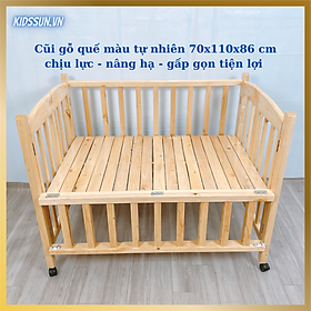 Babyzone 44 Cũi Gỗ Quế KIDSSUN Cho Tre Em Chất Liệu Gỗ Quế Màu Tự Nhiên Kích Thước 110x70x96cm Tặng Kèm Bánh Xe