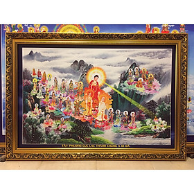 Tranh in dầu cao cấp, Tây phương  cực lạc thánh chúng A DI ĐÀ PHẬT ( 70X100CM)