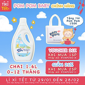 Nước Giặt Xả Pom Pom chuyên biệt dành cho bé sơ sinh (0-12 tháng) - Chai 1,6L