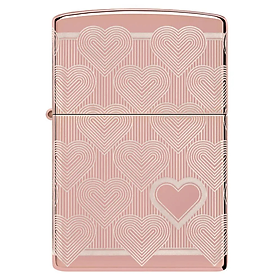 Bật Lửa Zippo Heart Design High Polish Rose Gold - Vỏ Mạ Vàng Hồng Khắc Laser 360 Độ Hình Trái Tim